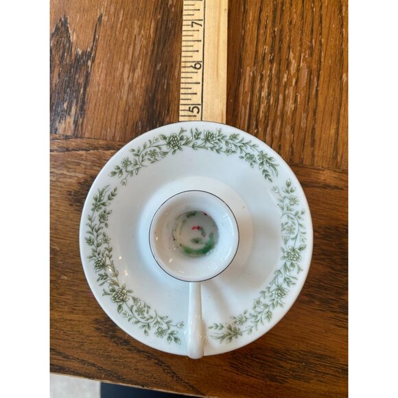 Mikasa Fine China Candle Holders W/Handle Green Floral Design G9059 Set Of 2 Vin - Picture 5 of 6